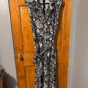 New York & Company Black and White Floral Flare Jumpsuit